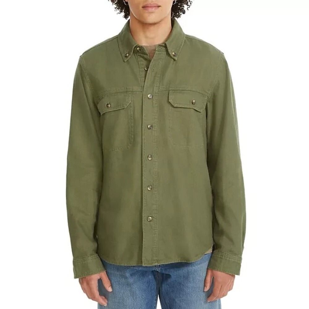 Lucky Brand Mens Shirt Jacket Spring Olive Green Cotton Button Down Size S